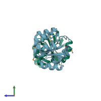 PDB entry 2ioj coloured by chain, side view.