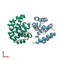 PDB entry 2iol coloured by chain, front view.