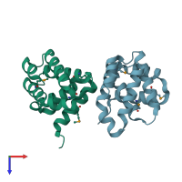 PDB entry 2iol coloured by chain, top view.