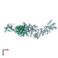 PDB entry 2ioq coloured by chain, top view.