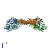 PDB entry 2iou coloured by chain, top view.