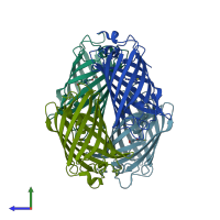 PDB entry 2iov coloured by chain, side view.