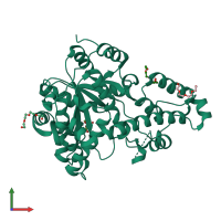 PDB entry 2ip1 coloured by chain, front view.