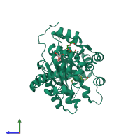 PDB entry 2ip1 coloured by chain, side view.