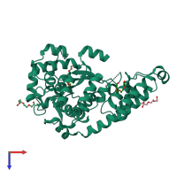 PDB entry 2ip1 coloured by chain, top view.