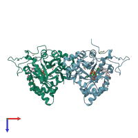 PDB entry 2ipg coloured by chain, top view.