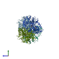 PDB entry 2ipi coloured by chain, side view.