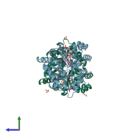 PDB entry 2ipj coloured by chain, side view.