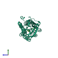 PDB entry 2ipl coloured by chain, side view.