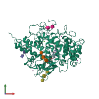 PDB entry 2ips coloured by chain, front view.