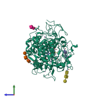 PDB entry 2ips coloured by chain, side view.