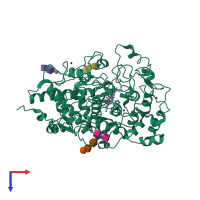 PDB entry 2ips coloured by chain, top view.