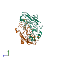 PDB entry 2ipt coloured by chain, side view.