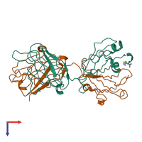 PDB entry 2ipt coloured by chain, top view.