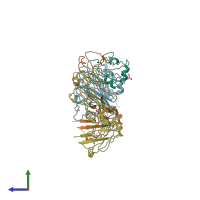 PDB entry 2ipu coloured by chain, side view.