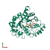 PDB entry 2iq0 coloured by chain, front view.