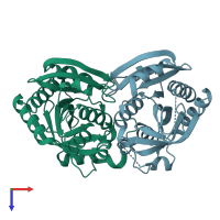 PDB entry 2iq5 coloured by chain, top view.