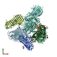PDB entry 2iq7 coloured by chain, front view.