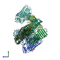 PDB entry 2iq7 coloured by chain, side view.