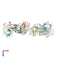 PDB entry 2iqa coloured by chain, top view.
