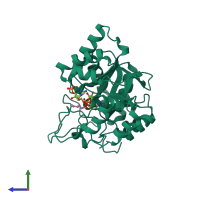 PDB entry 2iqd coloured by chain, side view.