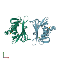 PDB entry 2iqq coloured by chain, front view.