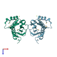 PDB entry 2iqq coloured by chain, top view.