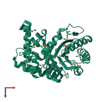 PDB entry 2iqt coloured by chain, top view.