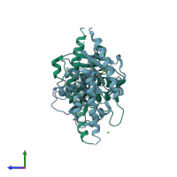 PDB entry 2irp coloured by chain, side view.