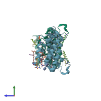PDB entry 2irv coloured by chain, side view.