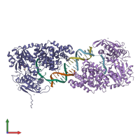 PDB entry 2is1 coloured by chain, front view.