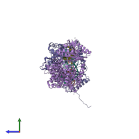 PDB entry 2is1 coloured by chain, side view.