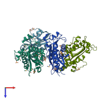PDB entry 2is3 coloured by chain, top view.