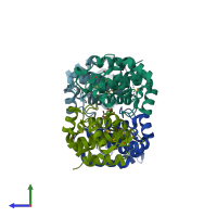 PDB entry 2is5 coloured by chain, side view.