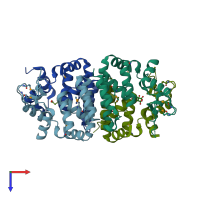 PDB entry 2is5 coloured by chain, top view.
