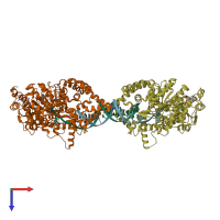 PDB entry 2is6 coloured by chain, top view.