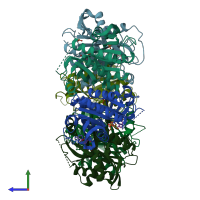 PDB entry 2isc coloured by chain, side view.