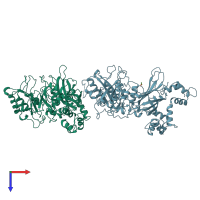 PDB entry 2isd coloured by chain, top view.