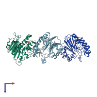 PDB entry 2isi coloured by chain, top view.