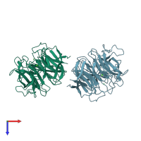 PDB entry 2ism coloured by chain, top view.
