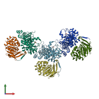 PDB entry 2iss coloured by chain, front view.