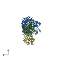 PDB entry 2iss coloured by chain, side view.