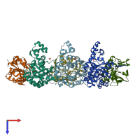 PDB entry 2iss coloured by chain, top view.