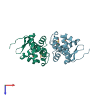 PDB entry 2isy coloured by chain, top view.