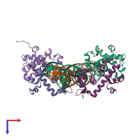 PDB entry 2it0 coloured by chain, top view.