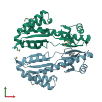 PDB entry 2it3 coloured by chain, front view.