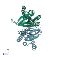 PDB entry 2it3 coloured by chain, side view.