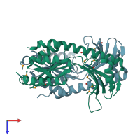 PDB entry 2it3 coloured by chain, top view.