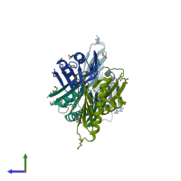 PDB entry 2it9 coloured by chain, side view.