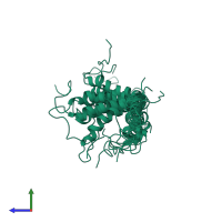 PDB entry 2ita coloured by chain, ensemble of 10 models, side view.